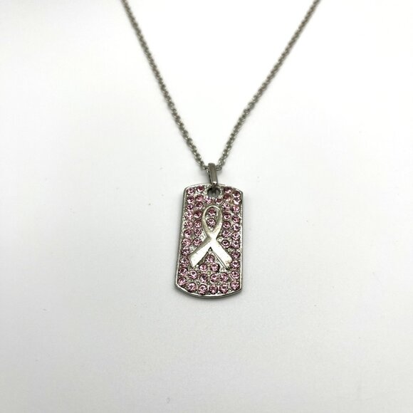 Cookie Lee Genuine Crystal Necklace Pink Ribbon Pendant Cancer Awareness Adj NEW - Picture 1 of 4
